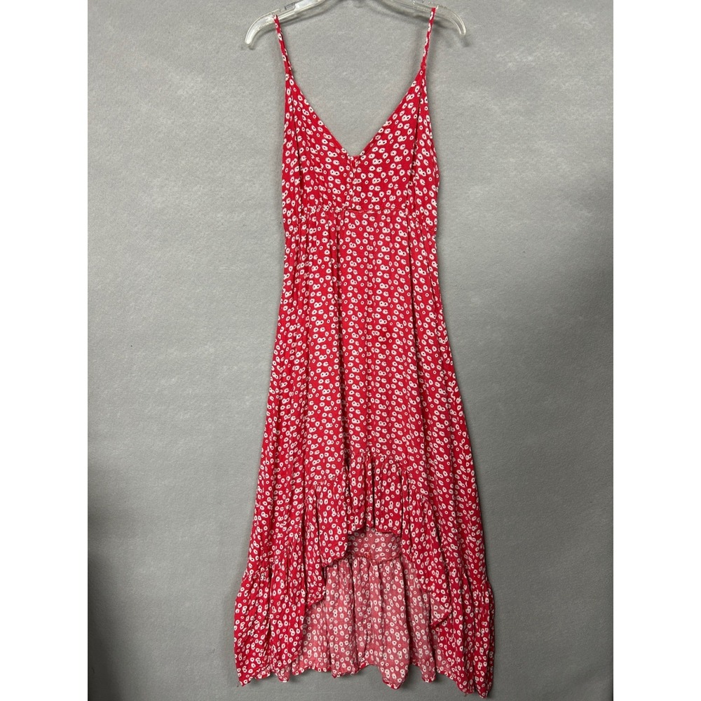 rue21 Women XL Maxi Dress Red Floral V-Neck Hi-Low Adjustable Strap Sundress